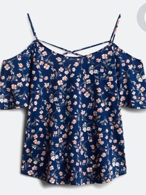 Kaileigh Navy Floral Cold-Shoulder Cami Top